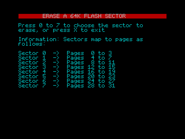 Erase sector menu